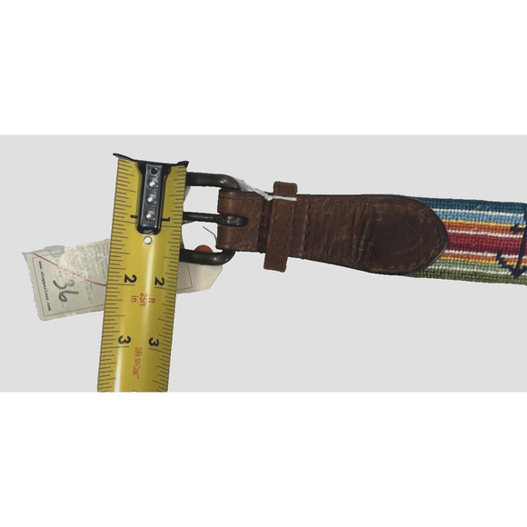 Parlour Needlepoint Belt Mens 36 34 Anchor Stripe Solid Brass Made USA Nautical - Picture 11 of 16